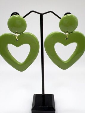 Green Heart Drop Earrings - Women Jewelry